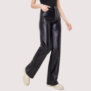Nasty Gal Wide-legged Black Vegan Leather Pants – Size Small